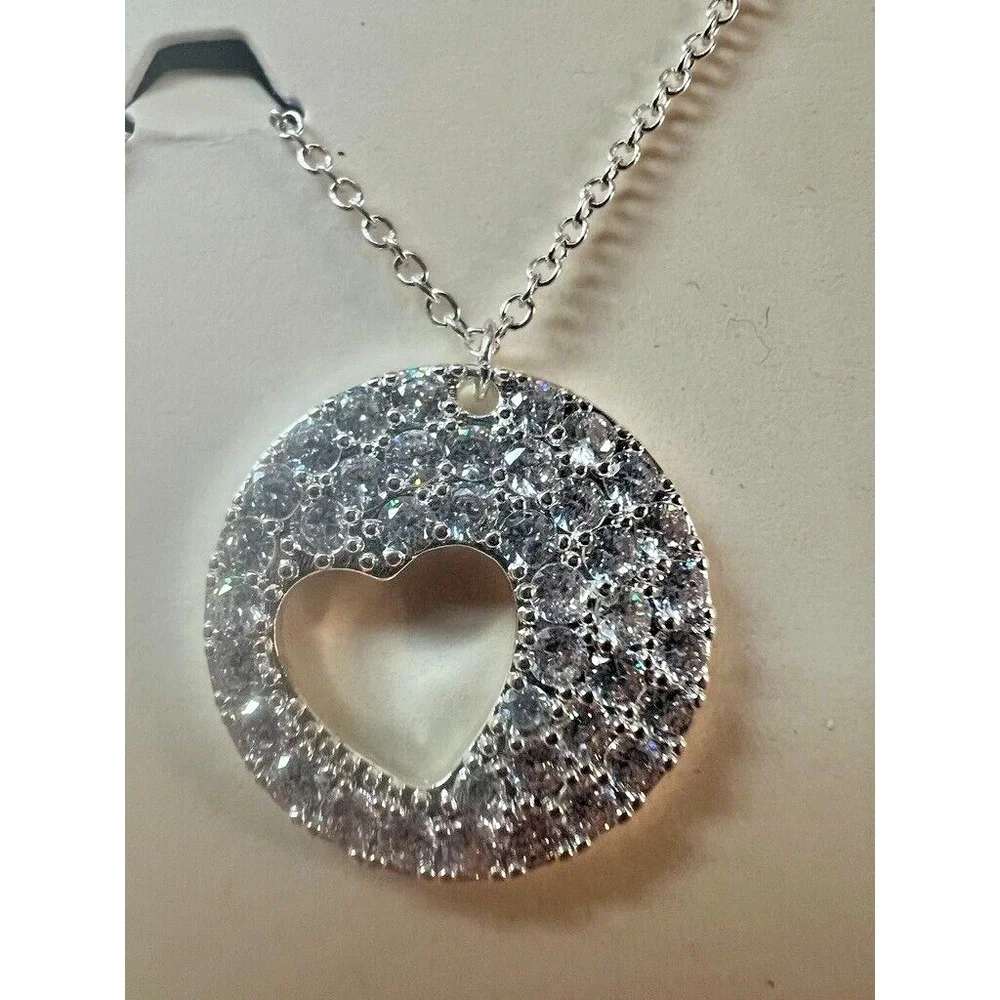 FAO Schwarz Mother Daughter Heart & Soul Necklace Set Fine Silver‎ Plate CZ New